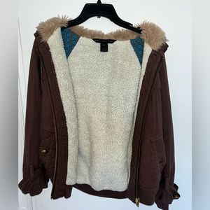 MARC BY MARC JACOBS SIZE M brown, sherpa lined, faux fur hooded full zip up